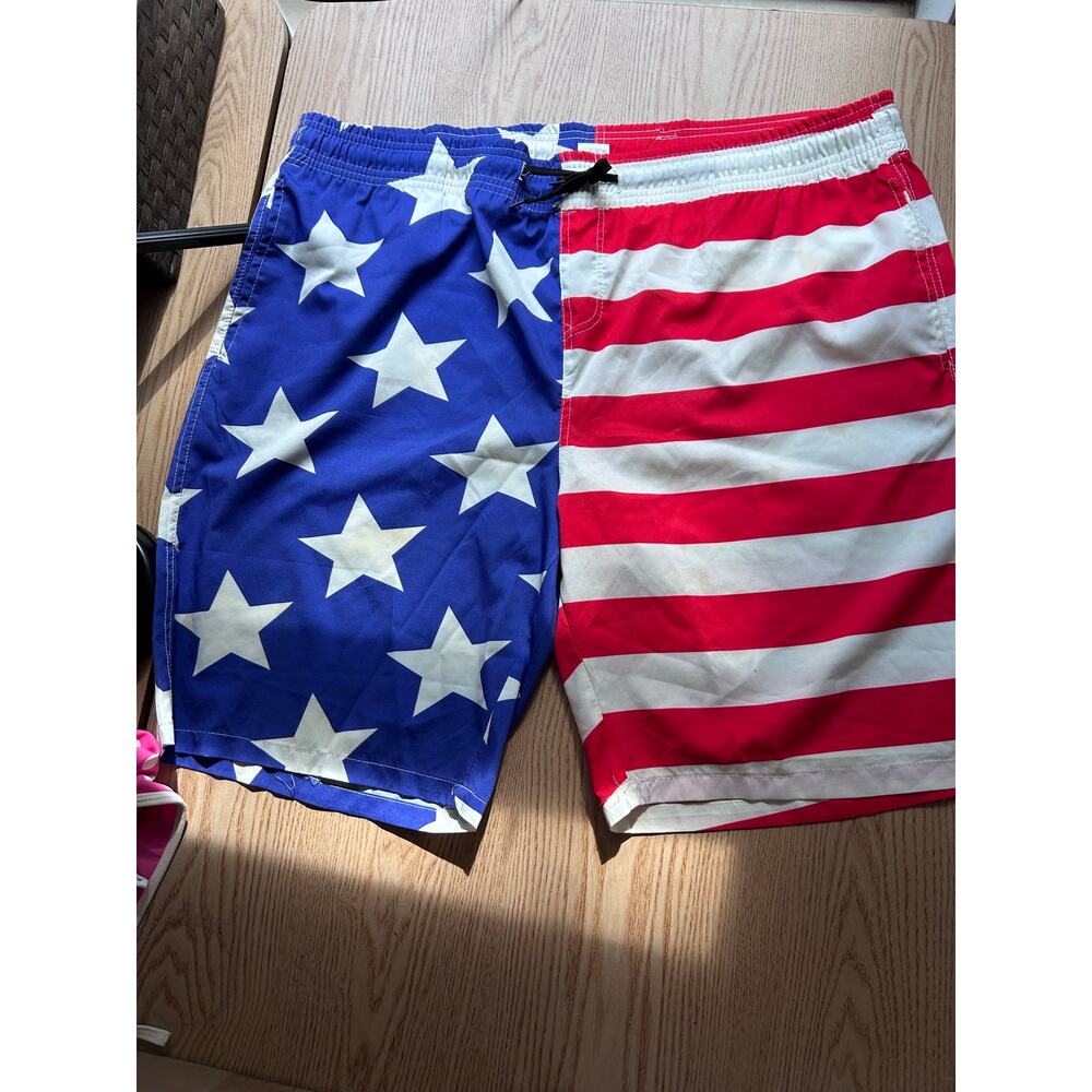 Mens Patriotic American Flag 🇺🇸 Swimwear Trunks With Flaws Large/XL waist 40”